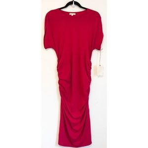EcoSkin Red Ruched Short Sleeve Dress